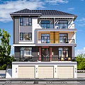 Modern Three Story Detached Villa With Balconies Garage And Green Trees