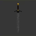 Medieval Sword With Silver Blade Black Yellow Hilt And Yellow Pommel