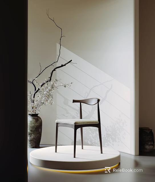 Minimalist Modern Single Sofa with Vase and Branches in Light Shadow Background 3d model