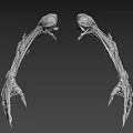 3D Model Character Featuring Symmetric Creature Skeleton Claw Structures With Complex Textures And Sharp Spikes 3d model
