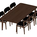 Modern Rectangular Wooden Dining Table Set with Six Black Chairs Minimalist Style 3d model
