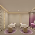 Relaxing Beauty Salon Interior With Modern Design Comfortable Massage Beds Decorative Walls And Round Rugs