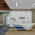 Modern Curved White Office Reception Desk With Brand Logo Wall And Elegant Corporate Interior Design