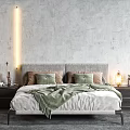 Modern Bedroom With Double Bed Upholstered Headboard Green Brown Pillows Throw Blanket Natural Light
