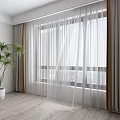 White Sheer And Gray Thick Curtains For Living Room With City View And Indoor Plant