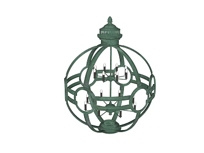 Green Spherical Metal Chandelier With Ornate Frame And Multi tier Candle Holder Design 3d model