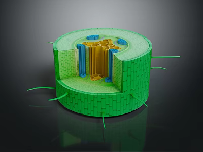 Plant Cell Structure with Detailed Internal Components and Green Cell Wall 3d model