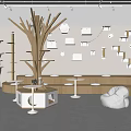 Modern Display Shelves With Tree Shaped Structure And Wall Mounted Units In Interior Space 3d model