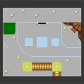3D Cartoon Game Level Scene With Green Platforms Orange Rails Gray Block Structures And Pathway