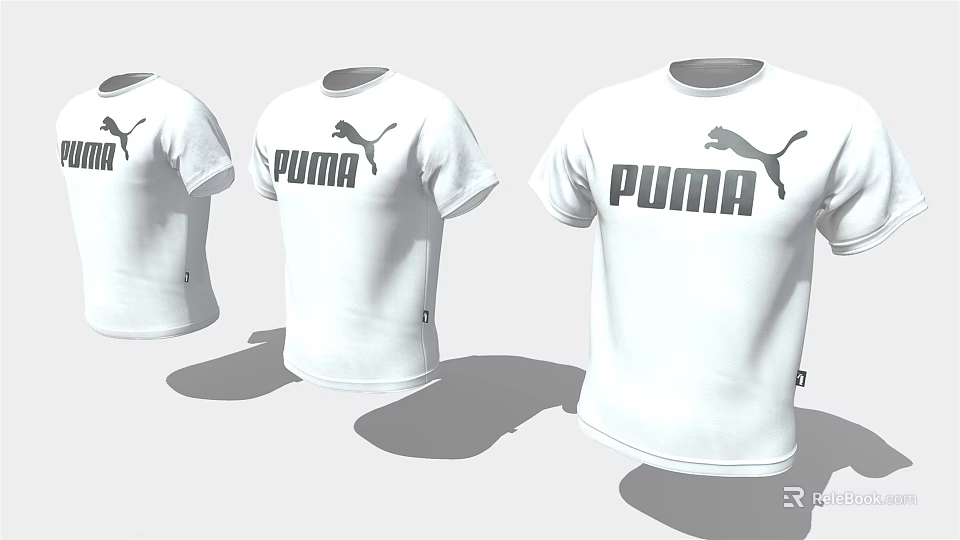 PUMA White T Shirts With Black Logo Design And Comfortable Fit 3d model 