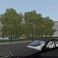Waterfront Commercial Street With Modern Architecture Plaza Landscaped Areas And Pedestrian Walkways