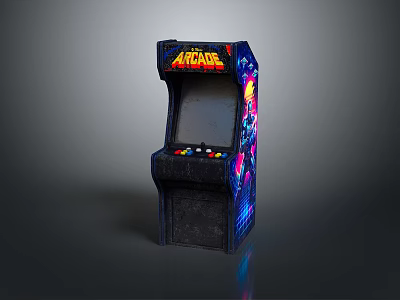 Vibrant Colorful Arcade Machine With Neon Lights Control Buttons And Artwork 3d model