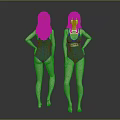Female Characters in Blue One-Piece Swimsuits Back View and Front View with Number Tag 014