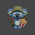 Cute Cartoon Koala Character Wearing Green Hat Holding Beverage And Fried Chicken Bucket
