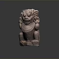 Ancient Carved Stone Lion Statue With Intricate Details And Traditional Design