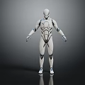 White Humanoid Robot Creature With Blue Accent Lines Standing Pose And Reflective Surface 3d model