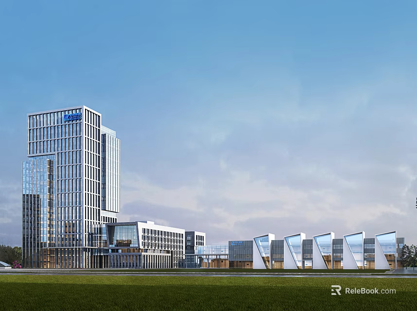Aerial View Planning Of Modern Building Complex With High Rise Low Rise Structures And Green Lawn 3d model 