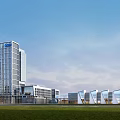 Aerial View Planning Of Modern Building Complex With High Rise Low Rise Structures And Green Lawn
