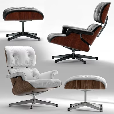 Modern Office Chair Designs Featuring Wooden Frame Leather Upholstery and Swivel Base 3d model