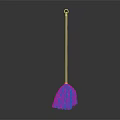 Colorful Broom With Wooden Handle Metal Ring And Striped Bristles On Dark Background