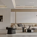 Modern Living and Dining Room Interior Design With Wooden Wall Large Screen TV And Furniture