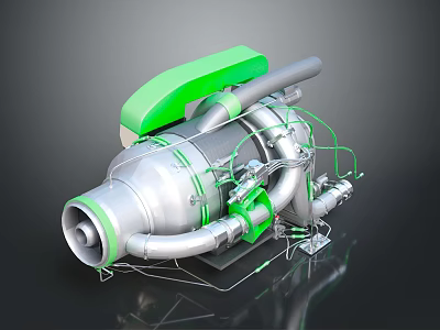 Industrial Equipment With Silver Metallic Structure Green Components Pipes And Connecting Wires 3d model