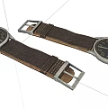 Elegant Leather Strap Watches with Black Dials and Silver Cases Design 3d model