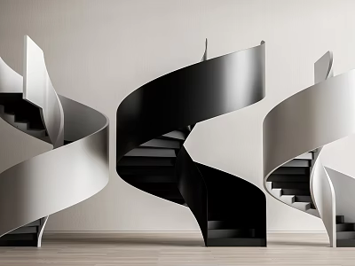Modern Black And White Spiral Staircase Design For Elegant Interior Spaces 3d model