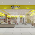 Supermarket Department Store with Stocked Shelves Yellow Signage and Organized Product Sections