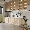 Modern Kitchen Interior Design With Beige Cabinets Marble Countertop Pendant Lights And Green Plants