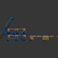 Wooden Pallets In Blue And Natural Color Stacked On Dark Surface