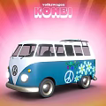 Retro Volkswagen Kombi Blue And White Minibus With Floral Patterns And Peace Sign