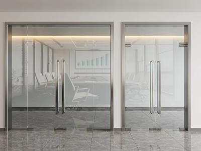 Glass Double Doors With Stainless Steel Frame For Office Conference Room 3d model