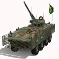 Brazilian Wheeled Tank with Camouflage Paint Cannon and National Flag