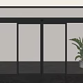Modern Sliding Glass Door With Black Frame Clean Interior And Potted Plant
