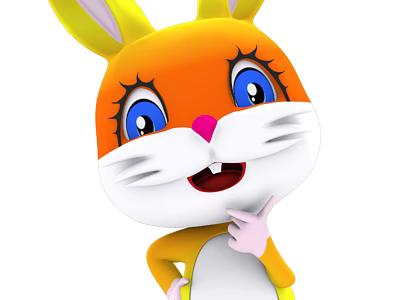 Animated Game Character Cute Orange Yellow Rabbit With Big Blue Eyes Hand On Chin 3d model