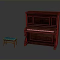 Wooden Upright Piano With Blue Cushioned Stool In Studio Environment