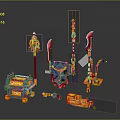 Traditional Chinese Style Furniture With Red Gold Decorative Elements And Ornate Designs