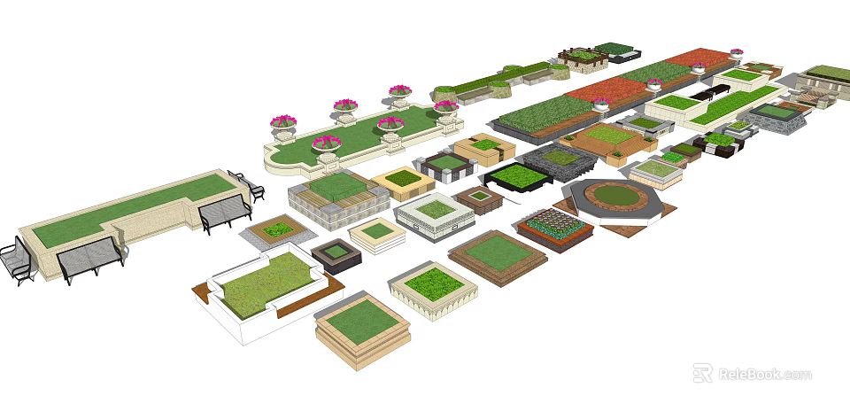 Diverse Tree Planter Designs With Various Shapes Greenery And Garden Features 3d model 