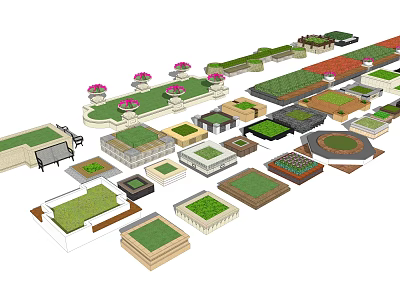 Diverse Tree Planter Designs With Various Shapes Greenery And Garden Features 3d model