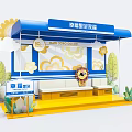 Happy Star Pet House With Blue Roof Yellow Decorations And Lion Figure