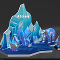 Ice Snow Theme Decor With Geometric Polar Bear Iceberg And Blue Crystals 3d model