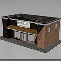 General Store Building With Red Brick Facade Awning Sign Front Doors And Windows 3d model