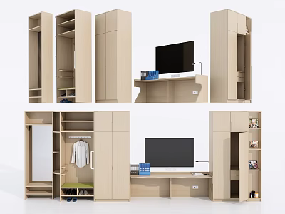 Modern Wardrobe Designs With Mirror Storage Space TV Stand And Open Shelves 3d model