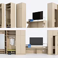 Modern Wardrobe Designs With Mirror Storage Space TV Stand And Open Shelves