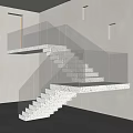 Floating Modern Concrete Staircase With Glass Railing And Illuminated Steps Interior Design 3d model
