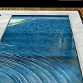 Blue Swimming Pool With Wooden Deck Glass Edges And Rippled Water Surface