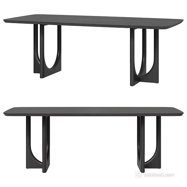 Modern Black Dining Table With Sleek Top And Unique Geometric Metal Legs 3d model 