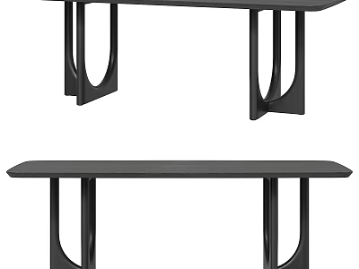 Modern Black Dining Table With Sleek Top And Unique Geometric Metal Legs 3d model