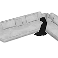 Modern Minimalist Light Colored Fabric Sectional Sofa With Multiple Cushions And Throw Blanket 3d model